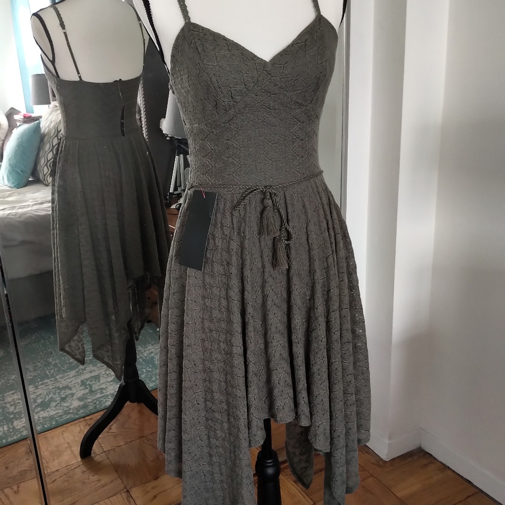 Bebe Olive Knit Crochet Dress high lo Small